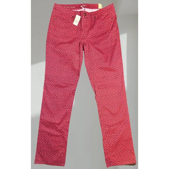 LOFT Red Printed Modern Straight Pants — NWT (Size 28/6) - Picture 1 of 3